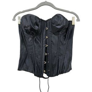 Leg Avenue Black Corset Bustier Womens Medium M Hook Lace Up Satin